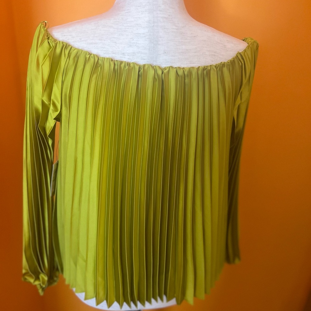 INC International Concepts Pleated Off-Shoulder Blouse in Lime Green - Picture 7 of 7